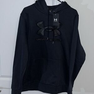 New w/tag Under Armour Fleece Sewn Big Logo Hoodie Hooded Sweatshirt Black L